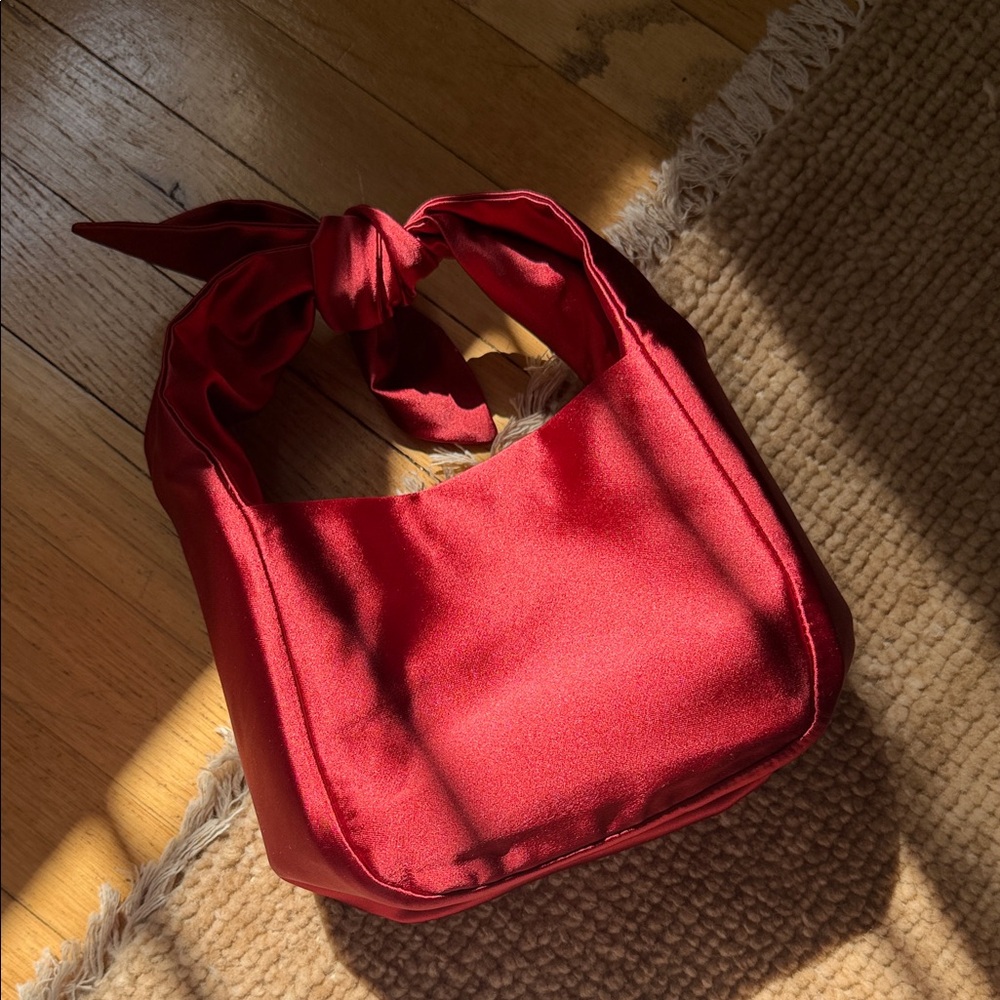 Red Satin Knot-Handle Shoulder Bag